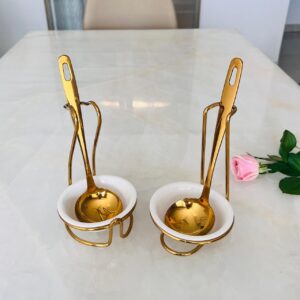 Stand for Serving Spoon - Gold & Silver - Single (Ceramic Bowl included)